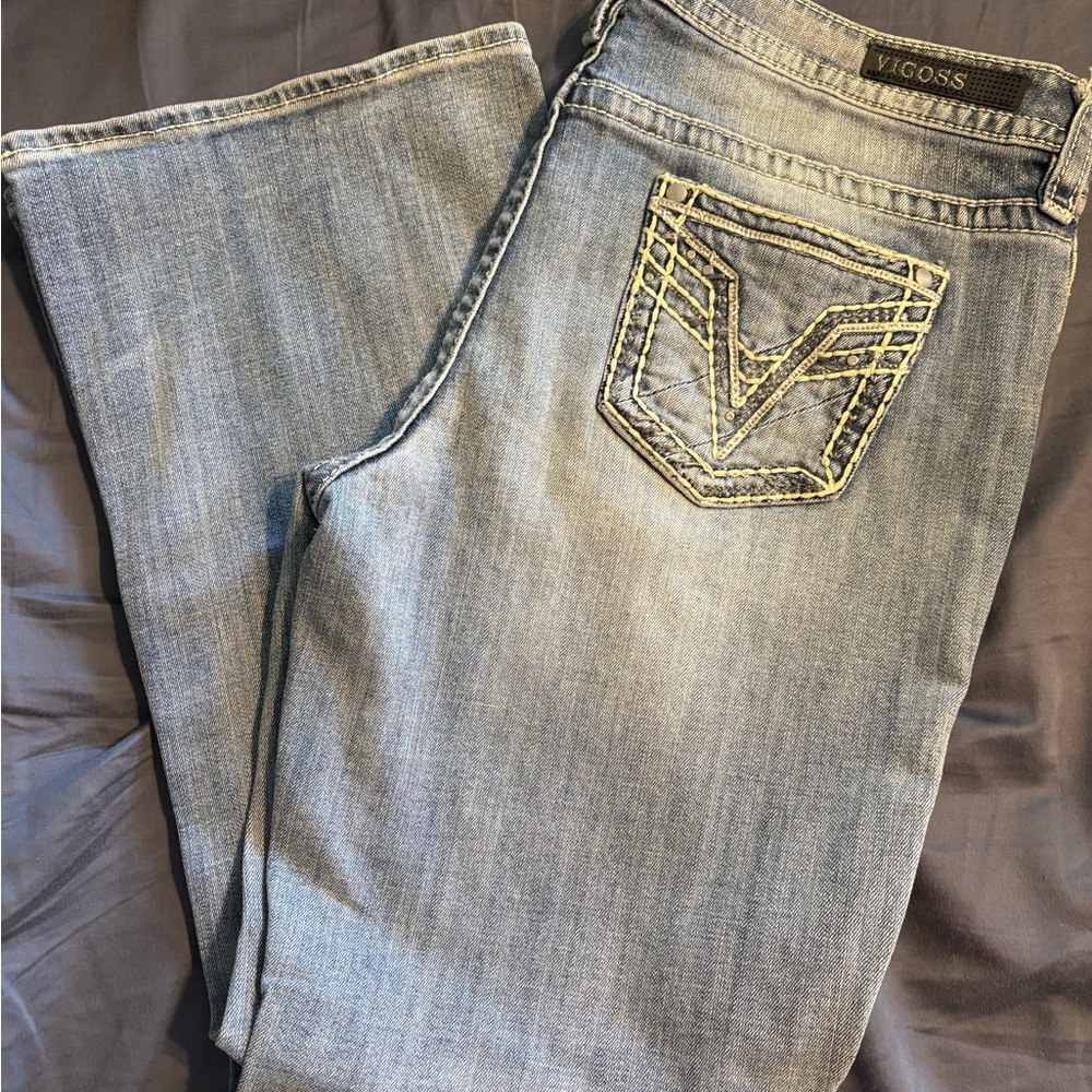 Vigoss Women's Light Wash Boot Cut Jeans with Embroidered Back Pocket